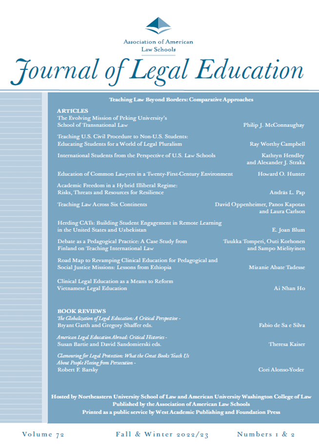 white and two-toned blue cover of the journal of legal education
